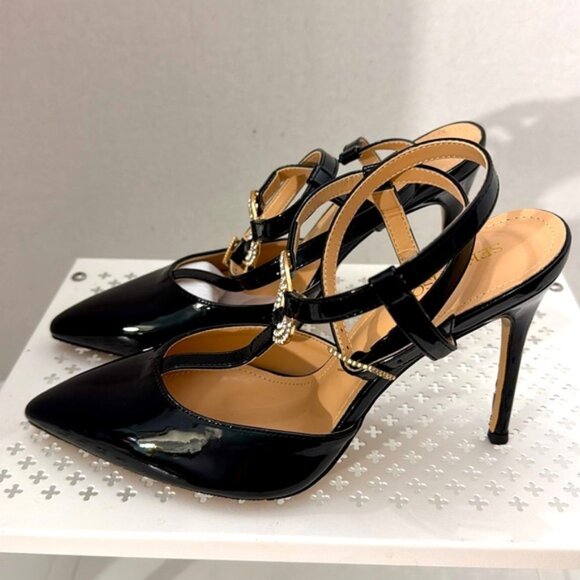 SEKAYISORE Women Black Point-Toe Ankle Strap Buckle Patent Leather 4 Inch Heels - Picture 4 of 6